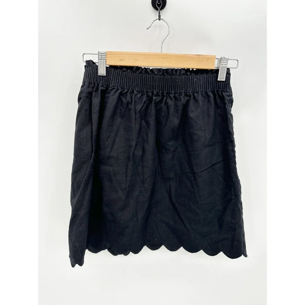 J.Crew Sidewalk Skirt‎ Womens 2 Black Scalloped Hem Mini Pull On Elastic Waist